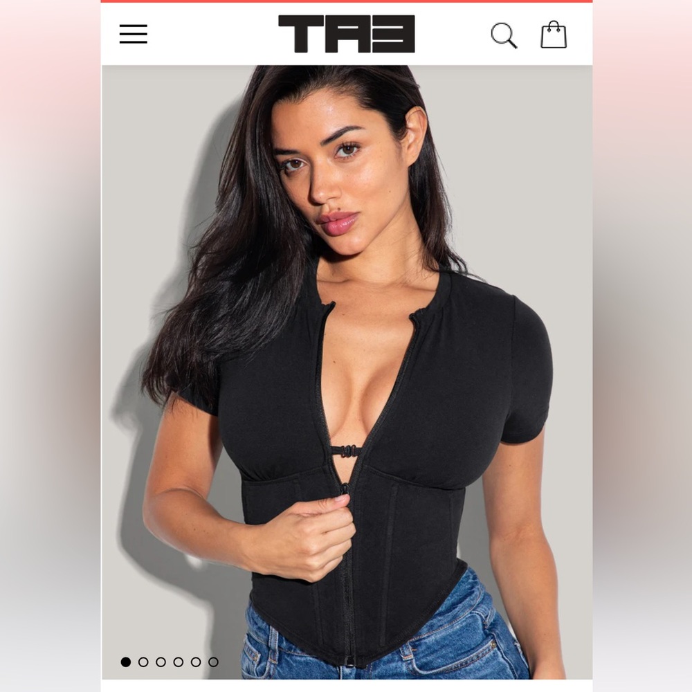 EUC Like new! TA3 Short Sleeve Corsety Top cotton black 2X XXL 1X 16 18 boning